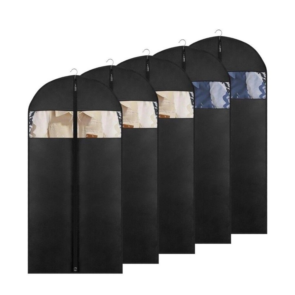 5 Pack - 60” Black Garment Bag Dress  Suit Bags for Closet Storage and Travel